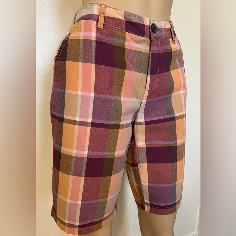 Merona-90's/Y2K Vintage, Womens, Orange, Plaid, Golf, Bermuda Shorts. Size-4 - Picture 2 of 9